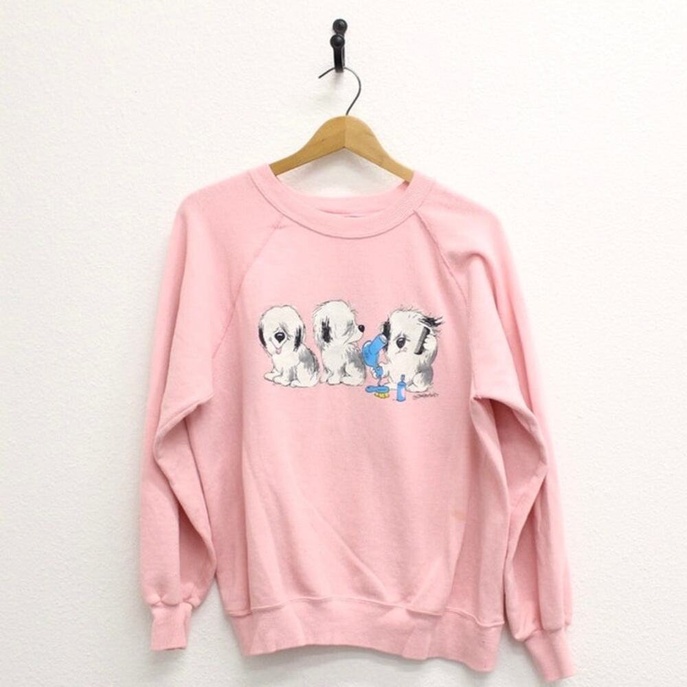 Vintage Pink Sweatshirt with Cartoon Print
